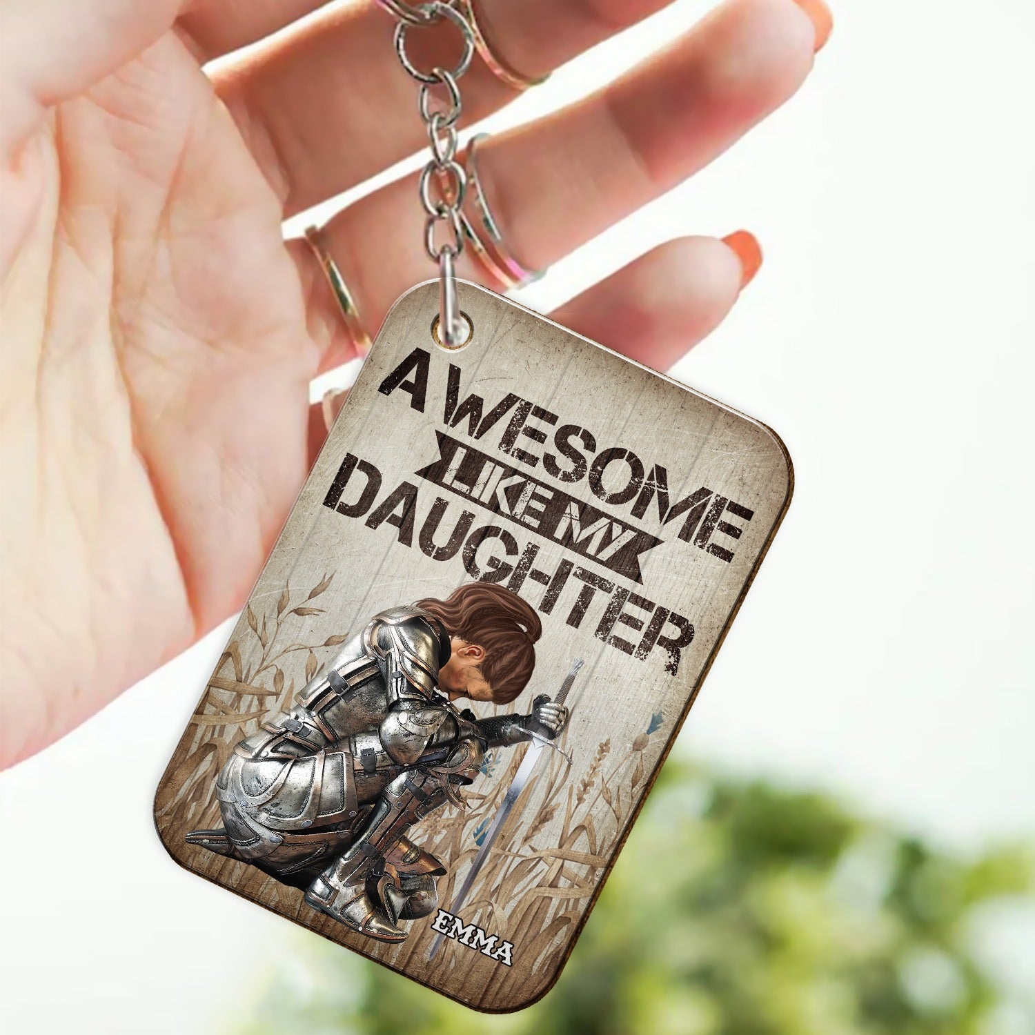 Personalized Woman Warrior Of God Awesome Like My Daughter, Custom Father's Keychain Wooden Keychain