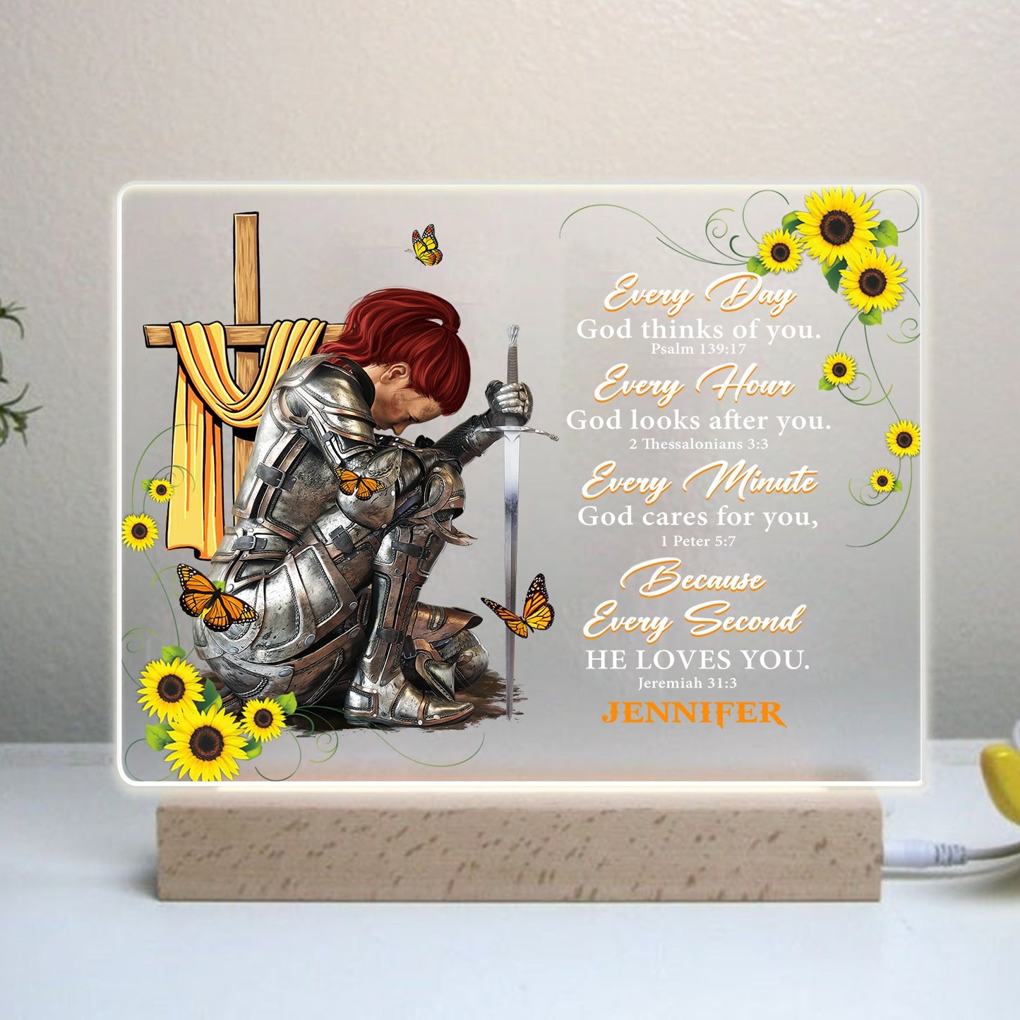 Personalized Woman Warrior Of God Everyday God Thinks Of You Acrylic Plaque LED Light Night