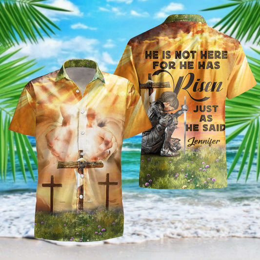 Personalized Woman Warrior Of God He is Not Here He is Risen Just as He Said Matthew 28:6 Hawaiian Shirt