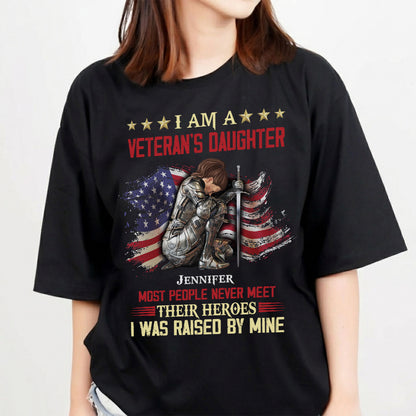 Personalized Woman Warrior Of God I Am A Veteran's Daughter T-Shirt