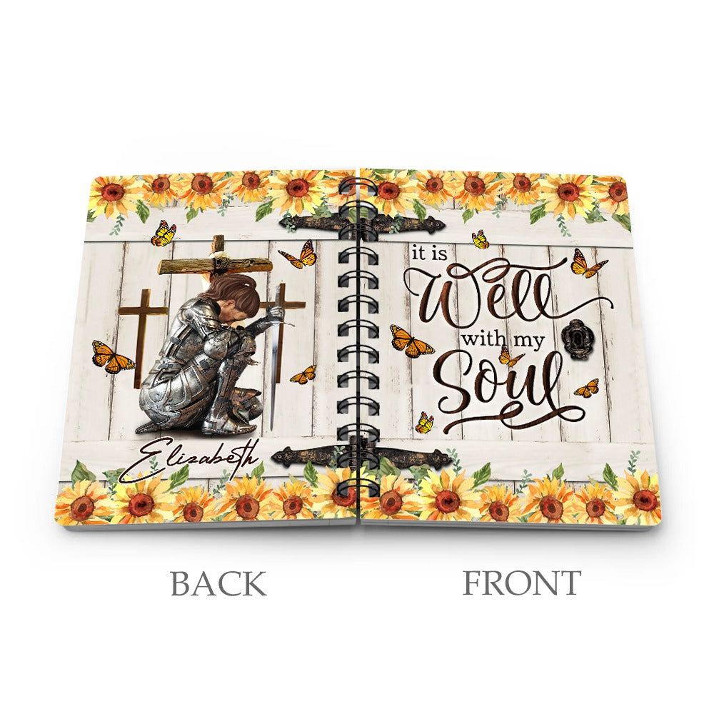 Personalized Woman Warrior Of  God It Is Well With My Soul Spiral Journal