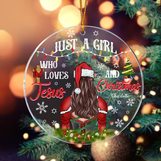 Personalized Woman Warrior Of God Just A Girl Who Loves Jesus And Christmas Circle Acrylic Ornament