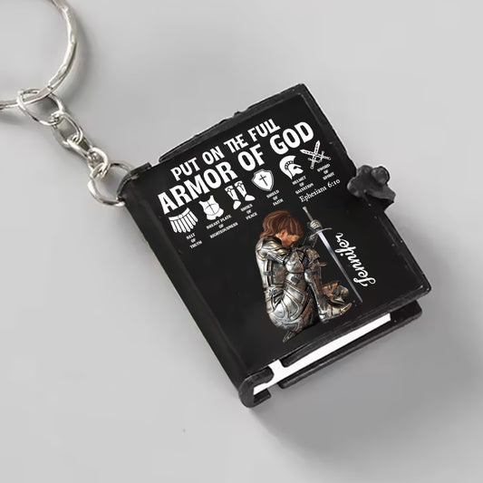 Personalized Woman Warrior Of God Put On The Full Armor Of God Ephesians 6:10 Mini Bible Keychain