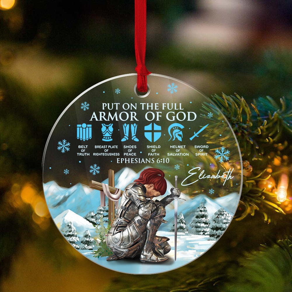 Personalized Woman Warrior Of God Put On The Full Armor of God Ephesians 6-10 Acrylic Ornament