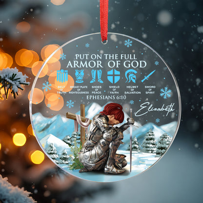 Personalized Woman Warrior Of God Put On The Full Armor of God Ephesians 6-10 Acrylic Ornament