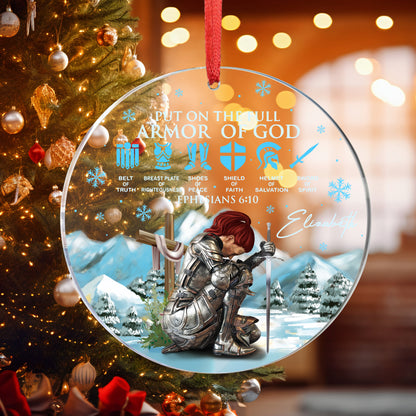 Personalized Woman Warrior Of God Put On The Full Armor of God Ephesians 6-10 Acrylic Ornament