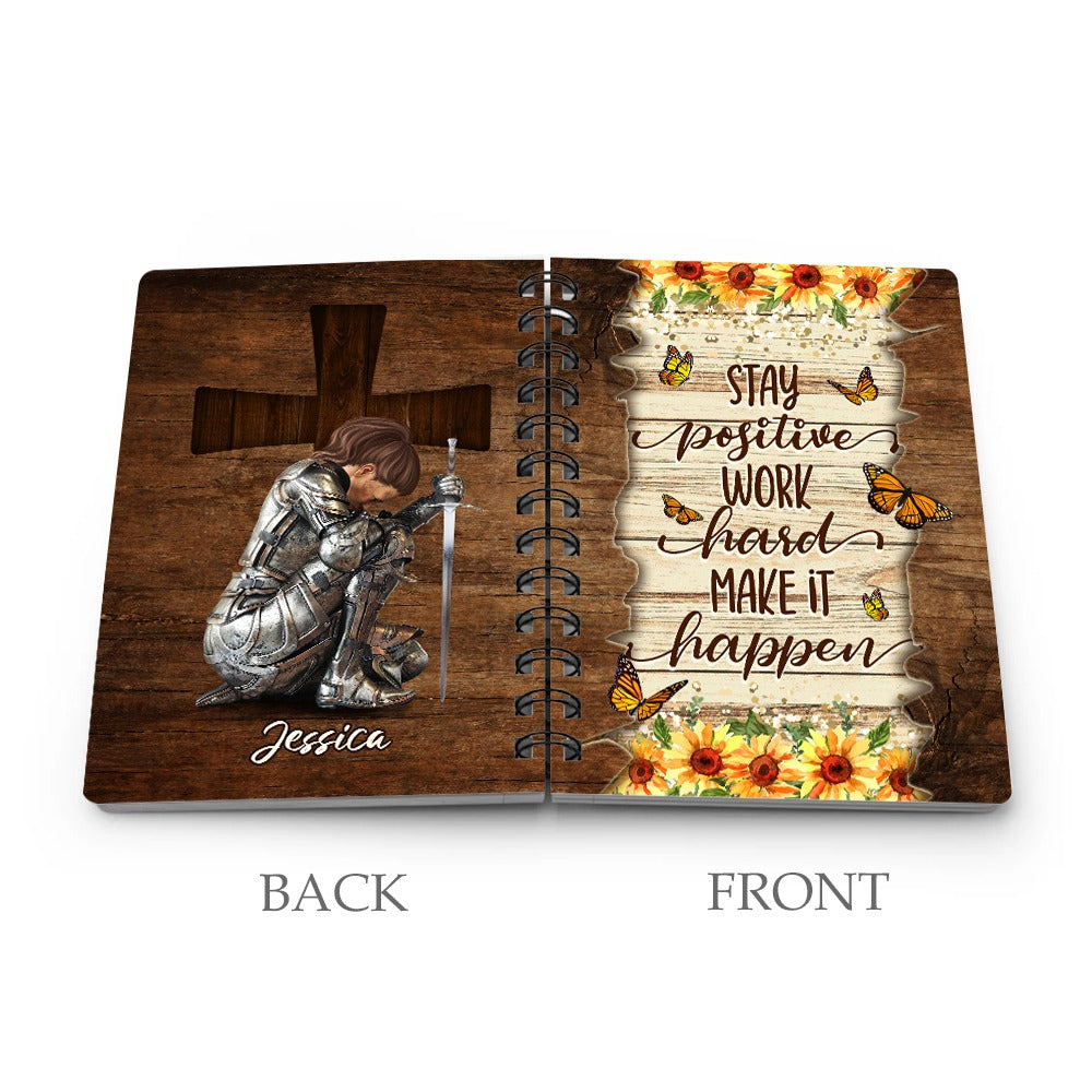 Personalized Woman Warrior Of God Stay Positive Work Hard Make it Happen Spiral Journal