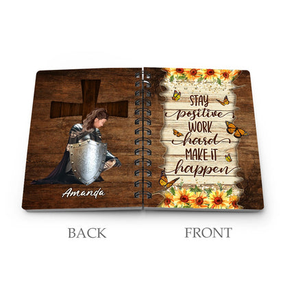 Personalized Woman Warrior Of God Stay Positive Work Hard Make it Happen Spiral Journal