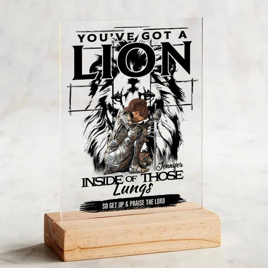 Personalized Woman Warrior Of God You've Got A Lion Inside Of Those Lungs Acrylic Plaque