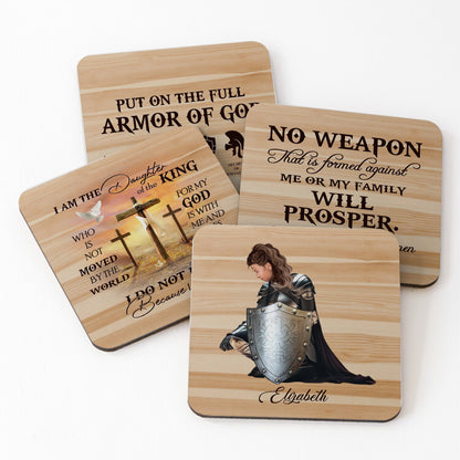 Personalized Woman Warrior Put On Armor Of God-Daughter Of King-Prosper Isaiah 54:17 Stone Coasters (Set Of 4)