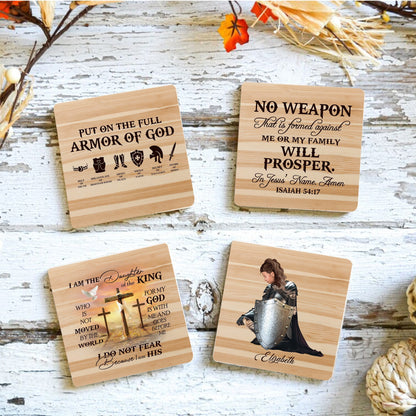 Personalized Woman Warrior Put On Armor Of God-Daughter Of King-Prosper Isaiah 54:17 Stone Coasters (Set Of 4)