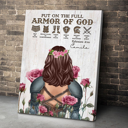 Personalized Woman Warrior Put On The Full Armor Of God Ephesians 6:10 Poster Canvas