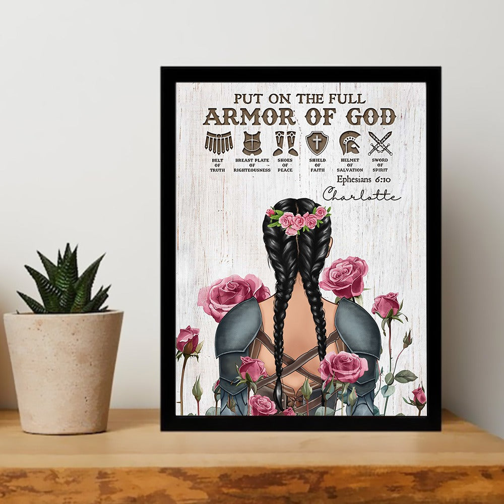 Personalized Woman Warrior Put On The Full Armor Of God Ephesians 6:10 Poster Canvas