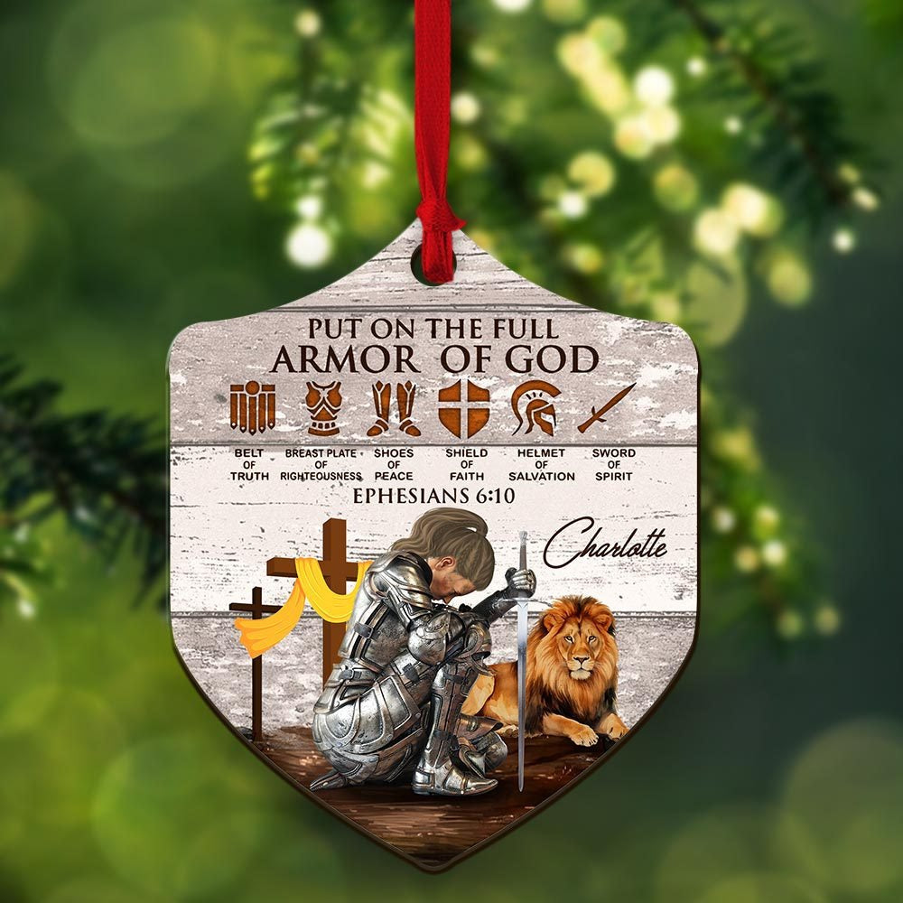 Personalized Woman Warrior Put On The Full Armor Of God Ephesians 6:10 Shield Wooden Ornament