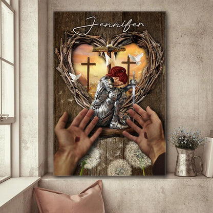 Personalized Woman Warrior Safe In The Hand Of God, Child Of God  Poster Canvas