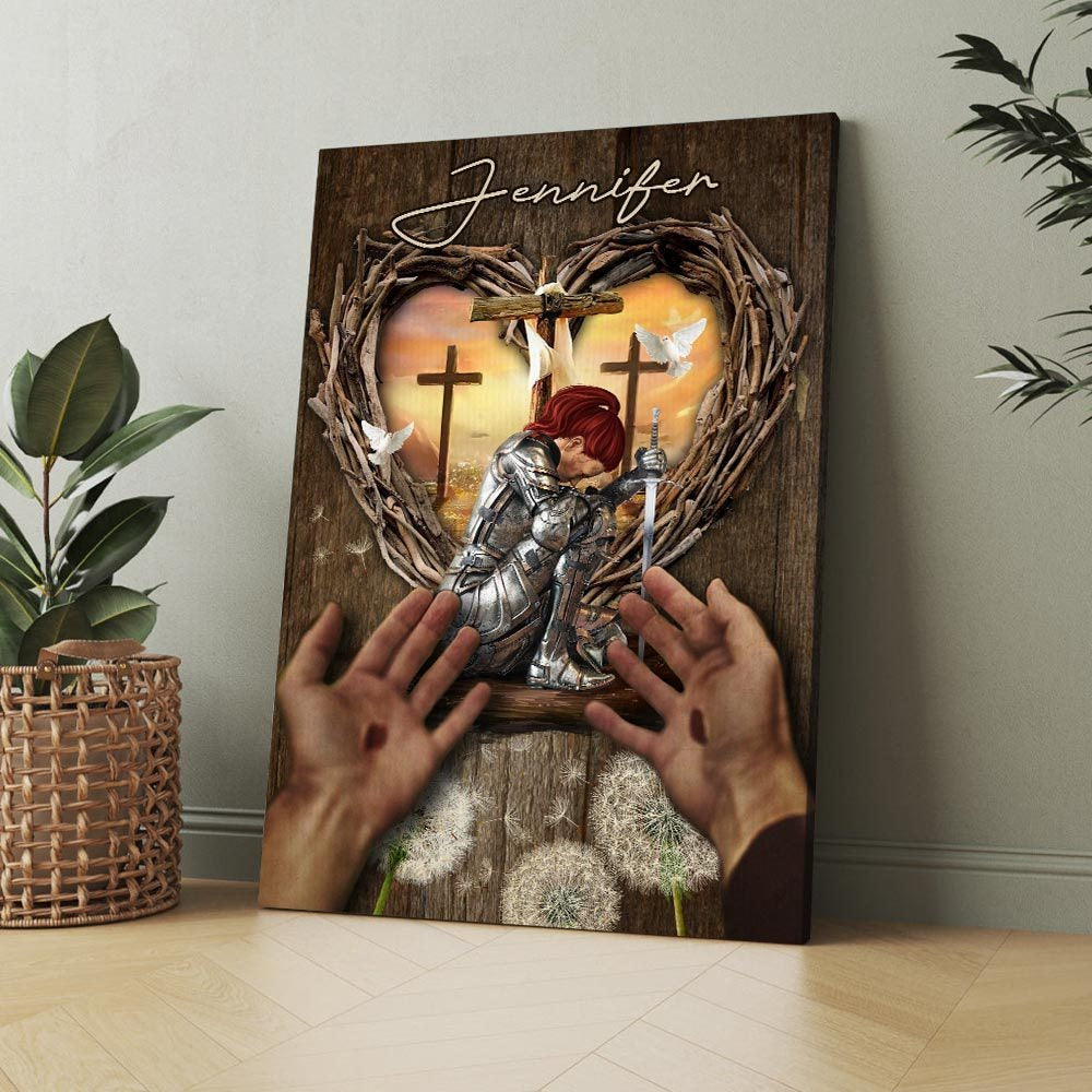 Personalized Woman Warrior Safe In The Hand Of God, Child Of God  Poster Canvas