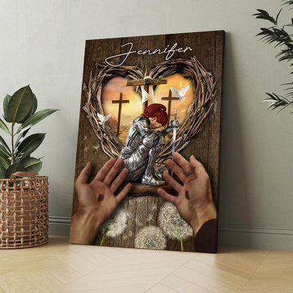 Personalized Woman Warrior Safe In The Hand Of God, Child Of God  Poster Canvas