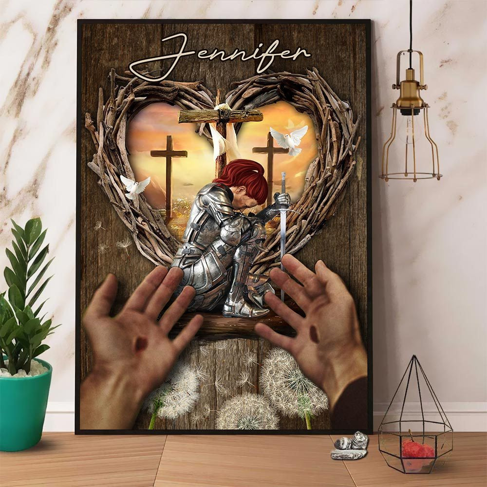 Personalized Woman Warrior Safe In The Hand Of God, Child Of God  Poster Canvas