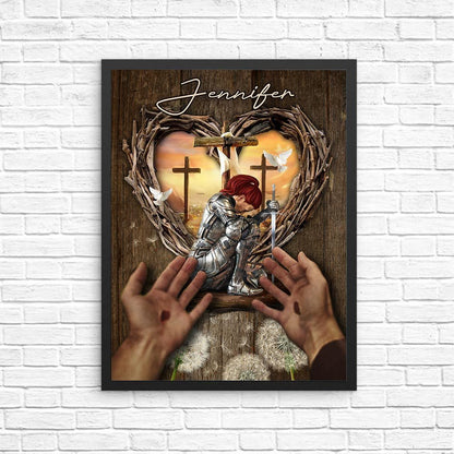 Personalized Woman Warrior Safe In The Hand Of God, Child Of God  Poster Canvas