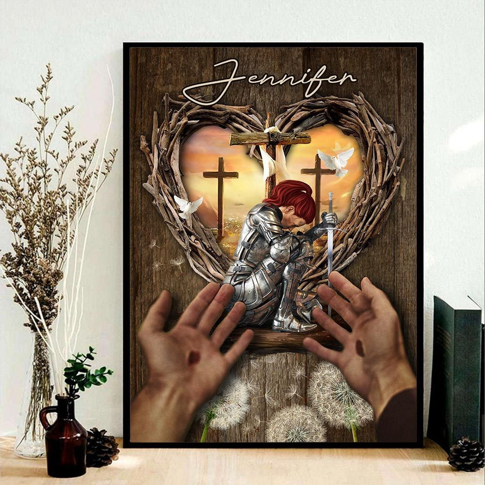 Personalized Woman Warrior Safe In The Hand Of God, Child Of God  Poster Canvas