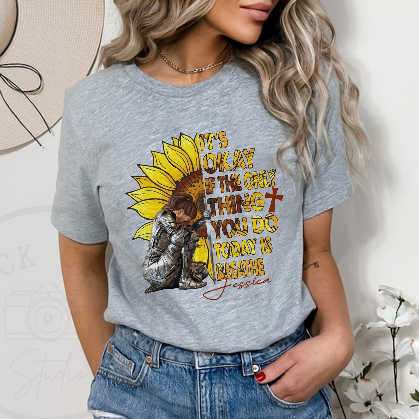 Personalized Woman Warrior Sunflower It's OK If The Only Thing You Did Today Was Breathe T-Shirt