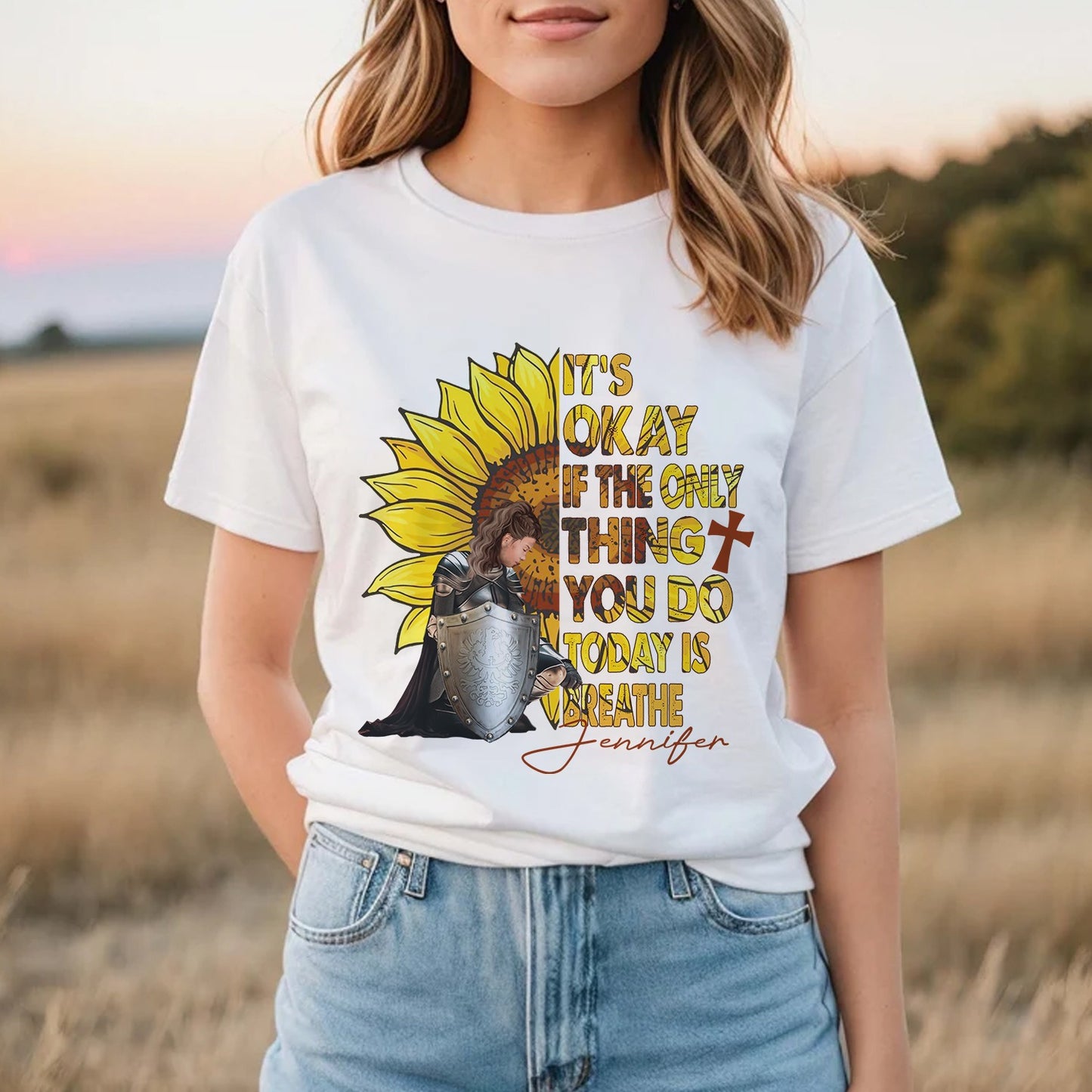 Personalized Woman Warrior Sunflower It's OK If The Only Thing You Did Today Was Breathe T-Shirt