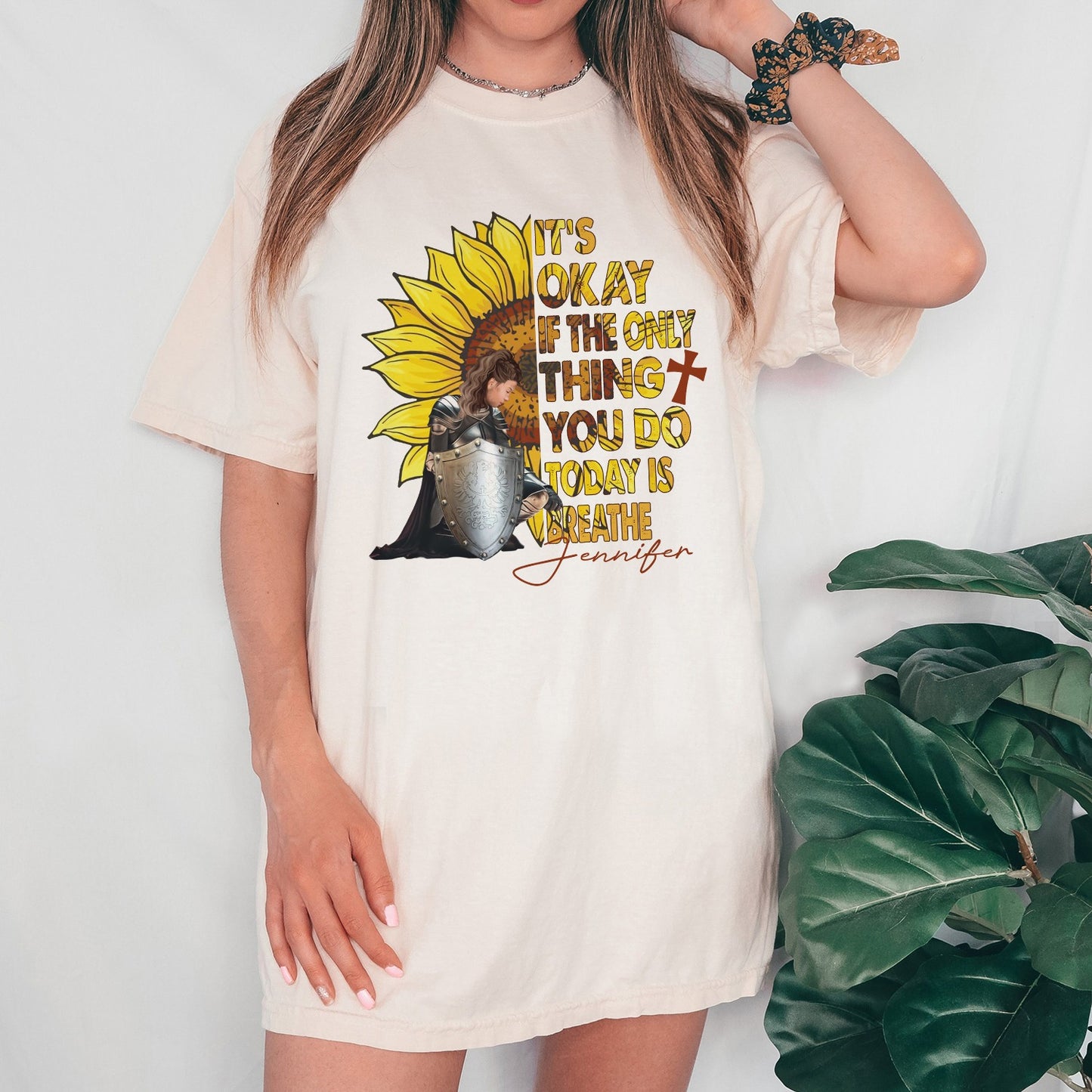 Personalized Woman Warrior Sunflower It's OK If The Only Thing You Did Today Was Breathe T-Shirt