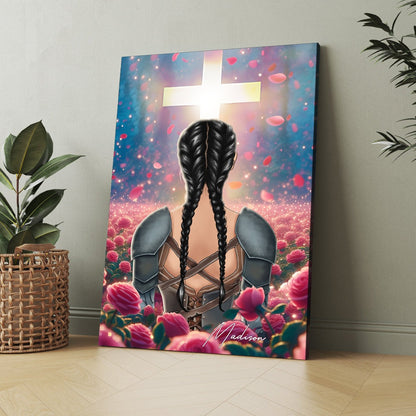 Personalized Woman Warrior in Rose Garden Faith-Inspired Poster Canvas