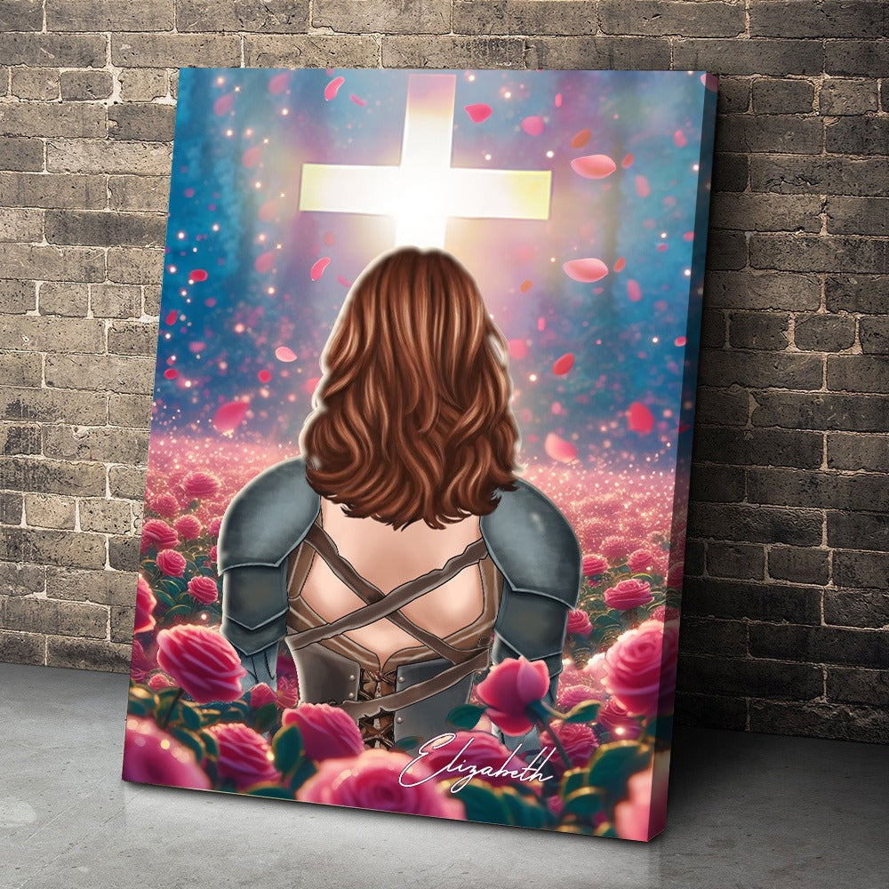 Personalized Woman Warrior in Rose Garden Faith-Inspired Poster Canvas