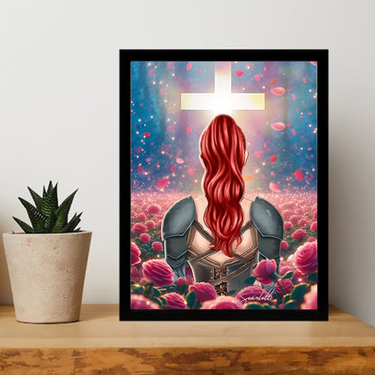 Personalized Woman Warrior in Rose Garden Faith-Inspired Poster Canvas