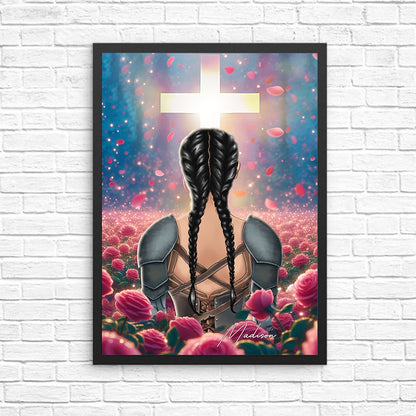 Personalized Woman Warrior in Rose Garden Faith-Inspired Poster Canvas