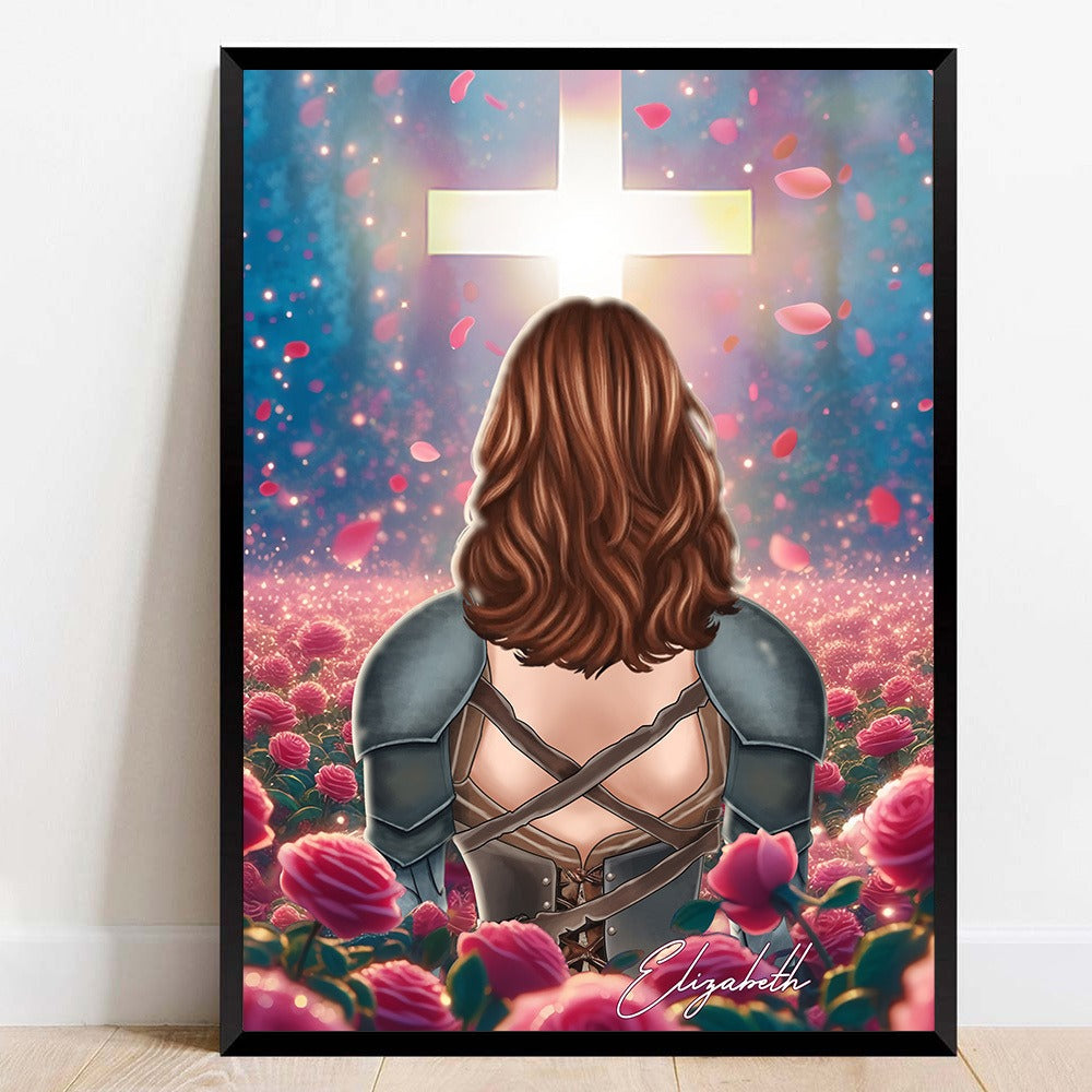 Personalized Woman Warrior in Rose Garden Faith-Inspired Poster Canvas