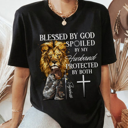 Personalized Woman Warrior of God Blessed by God Spoiled by My Husband T-Shirt