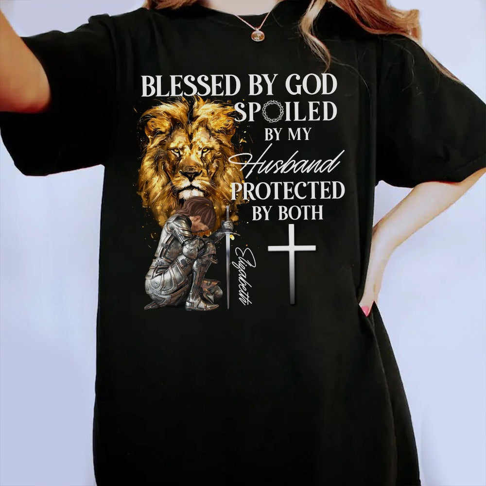 Personalized Woman Warrior of God Blessed by God Spoiled by My Husband T-Shirt
