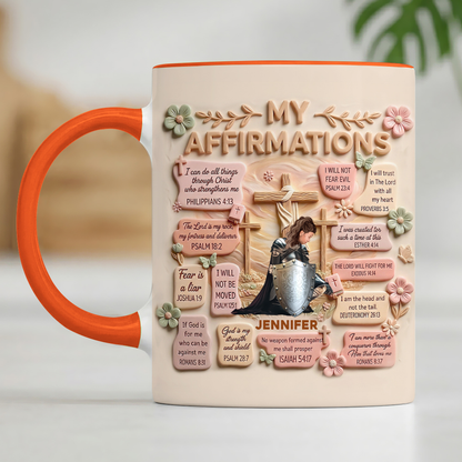 Personalized Woman Warrior of God Christian Bible Verse My Affirmations Accent Edge-to-Edge Mug