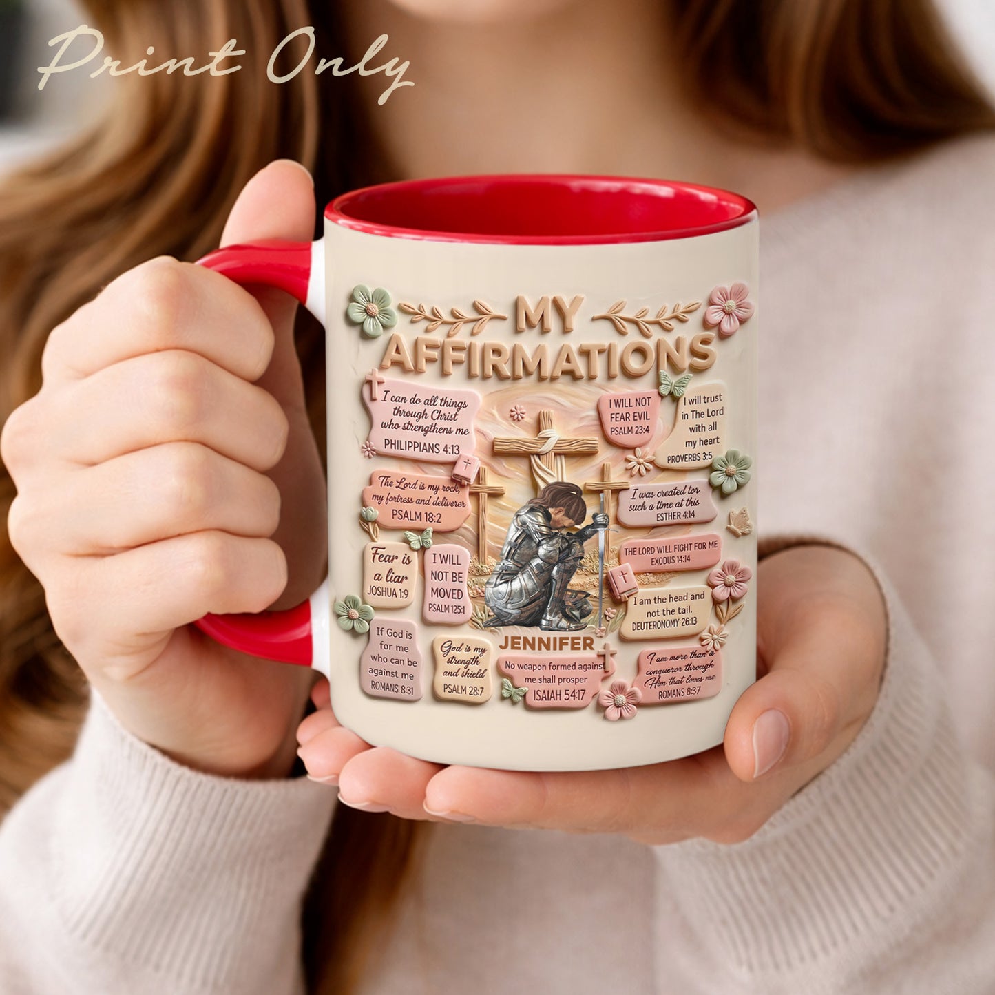 Personalized Woman Warrior of God Christian Bible Verse My Affirmations Accent Edge-to-Edge Mug
