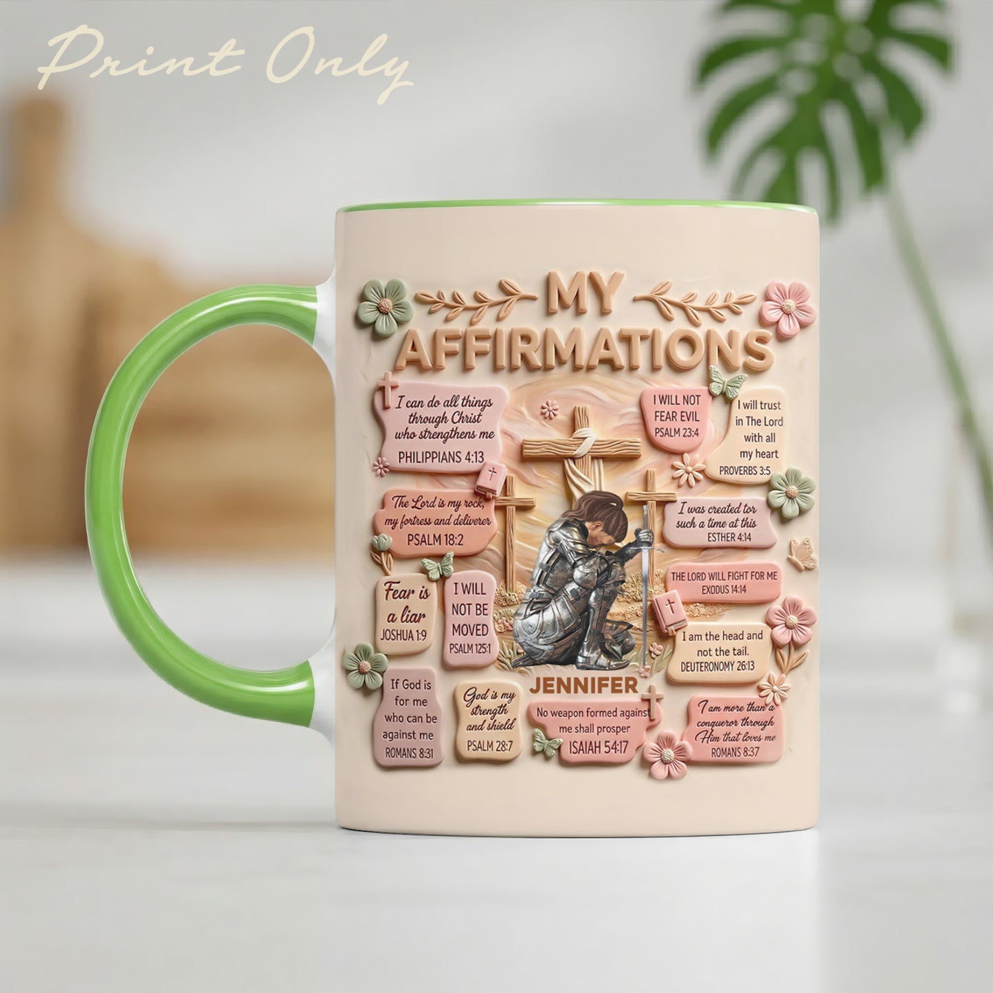 Personalized Woman Warrior of God Christian Bible Verse My Affirmations Accent Edge-to-Edge Mug