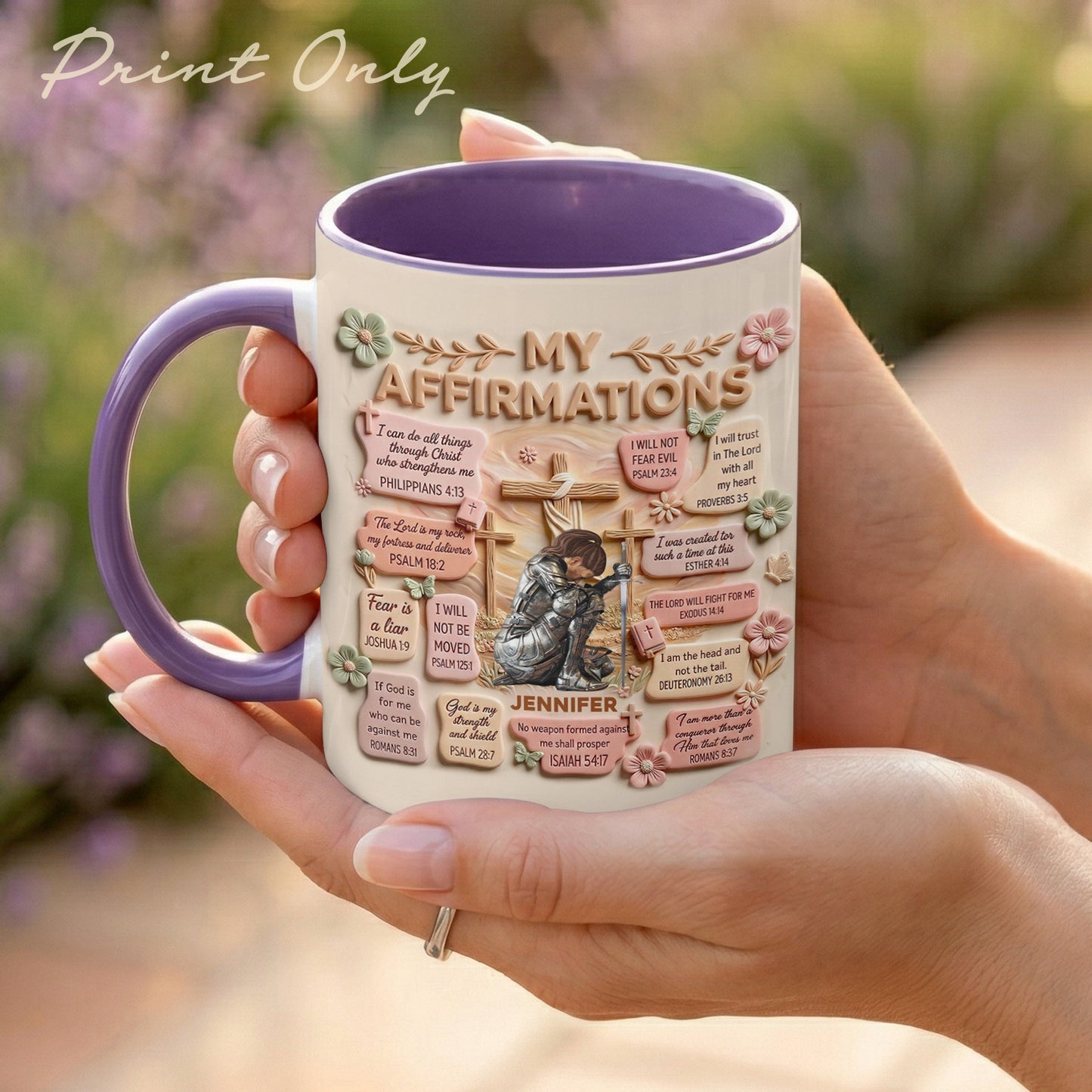 Personalized Woman Warrior of God Christian Bible Verse My Affirmations Accent Edge-to-Edge Mug