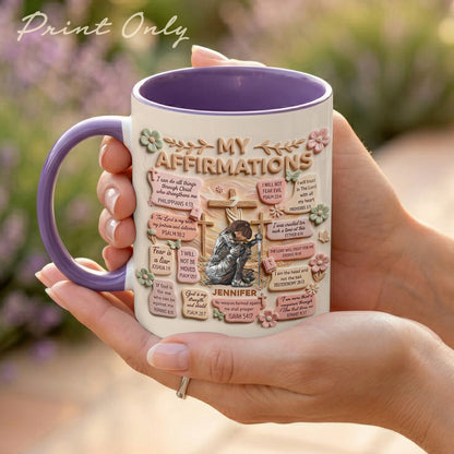 Personalized Woman Warrior of God Christian Bible Verse My Affirmations Accent Edge-to-Edge Mug