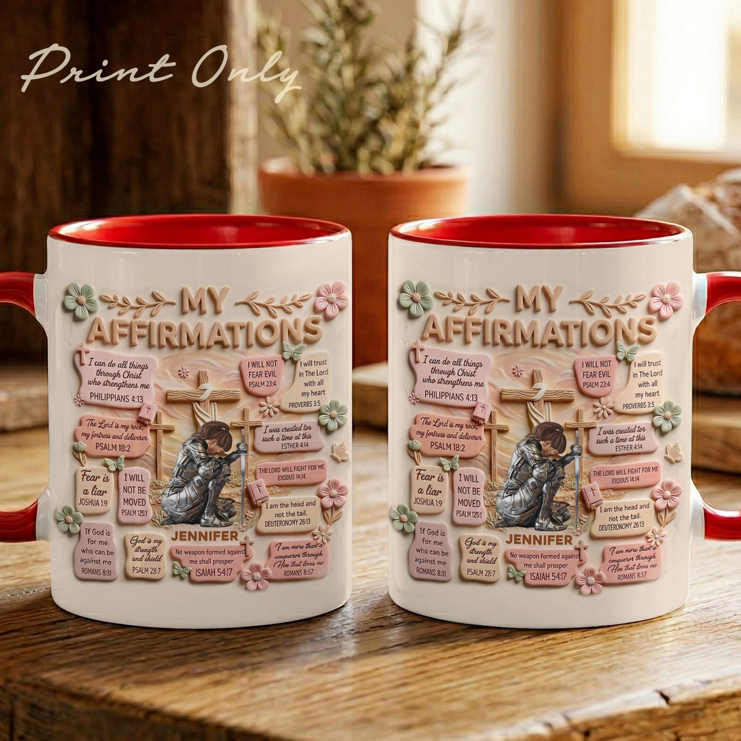 Personalized Woman Warrior of God Christian Bible Verse My Affirmations Accent Edge-to-Edge Mug