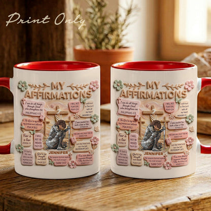 Personalized Woman Warrior of God Christian Bible Verse My Affirmations Accent Edge-to-Edge Mug