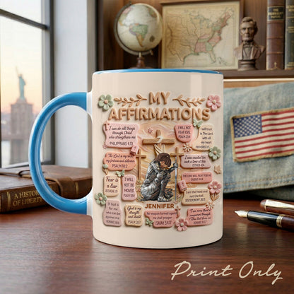 Personalized Woman Warrior of God Christian Bible Verse My Affirmations Accent Edge-to-Edge Mug