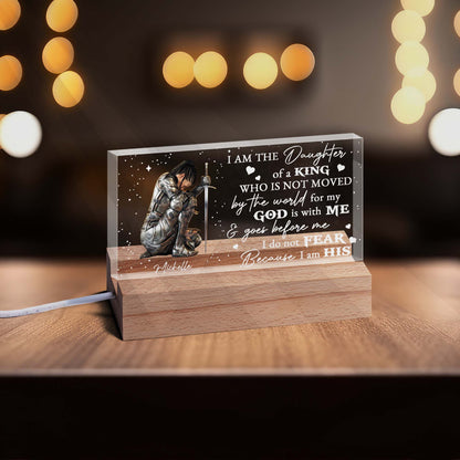 Personalized Woman Warrior of God I Am The Daughter Of A King Acrylic Plaque Led Light Night