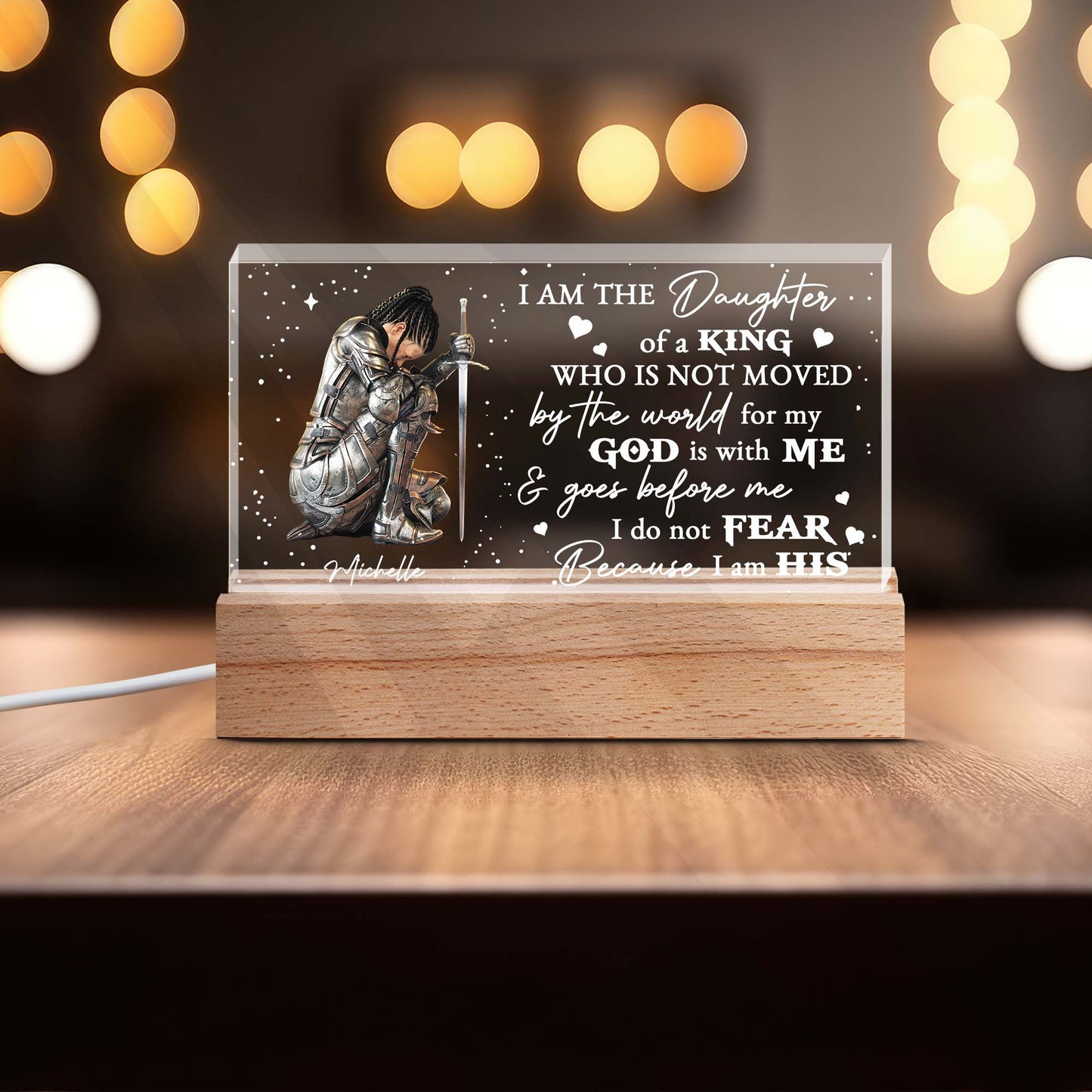 Personalized Woman Warrior of God I Am The Daughter Of A King Acrylic Plaque Led Light Night