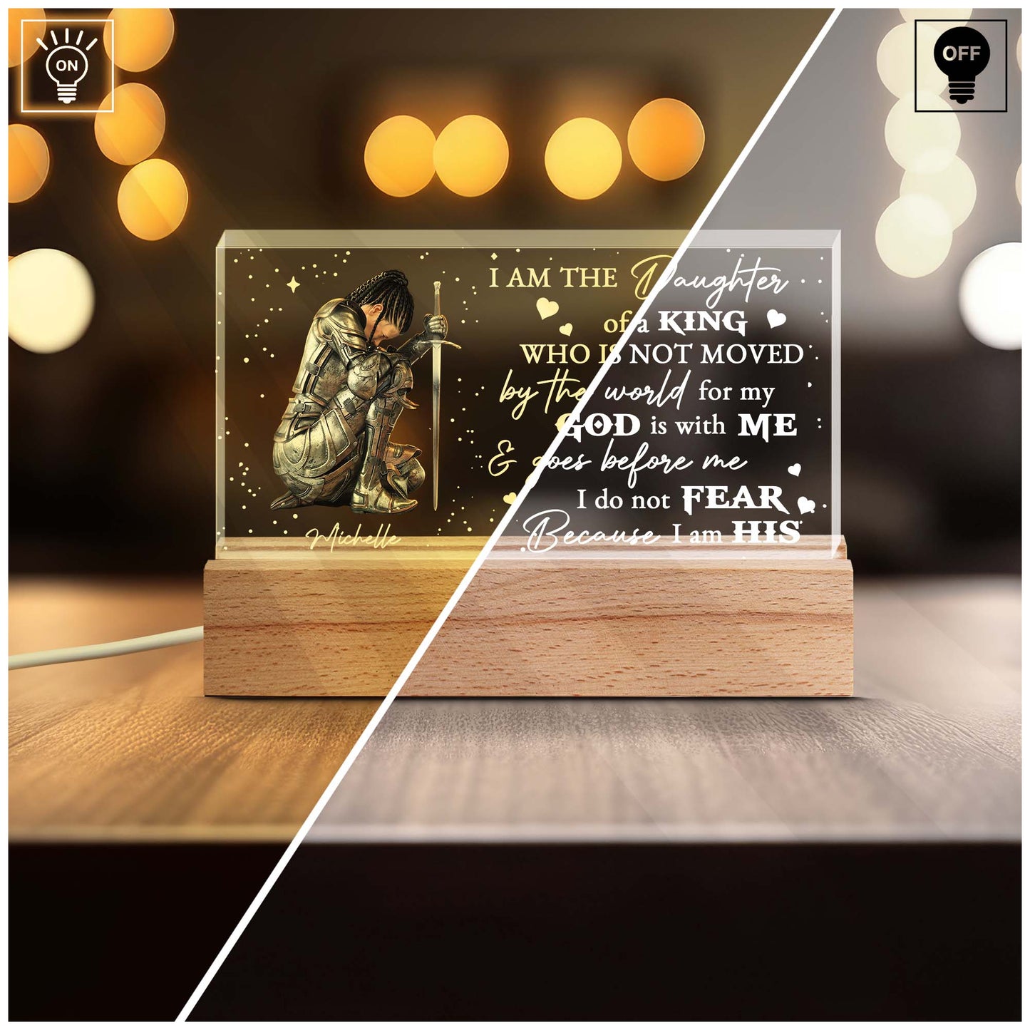 Personalized Woman Warrior of God I Am The Daughter Of A King Acrylic Plaque Led Light Night