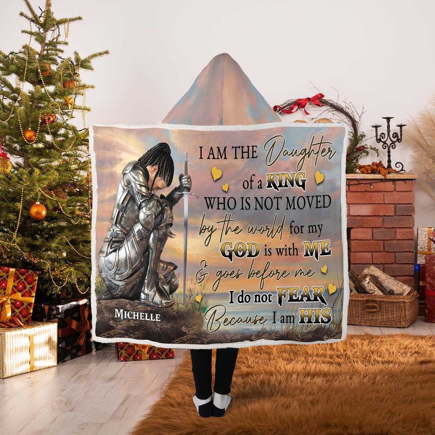 Personalized Woman Warrior of God I Am The Daughter Of A King Hooded Blanket