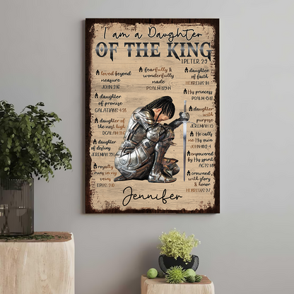 Personalized Woman Warrior of God I Am a Daughter of the King 1 Peter 2:9 Poster Canvas