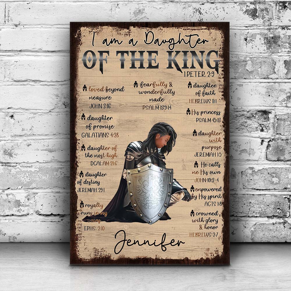 Personalized Woman Warrior of God I Am a Daughter of the King 1 Peter 2:9 Poster Canvas