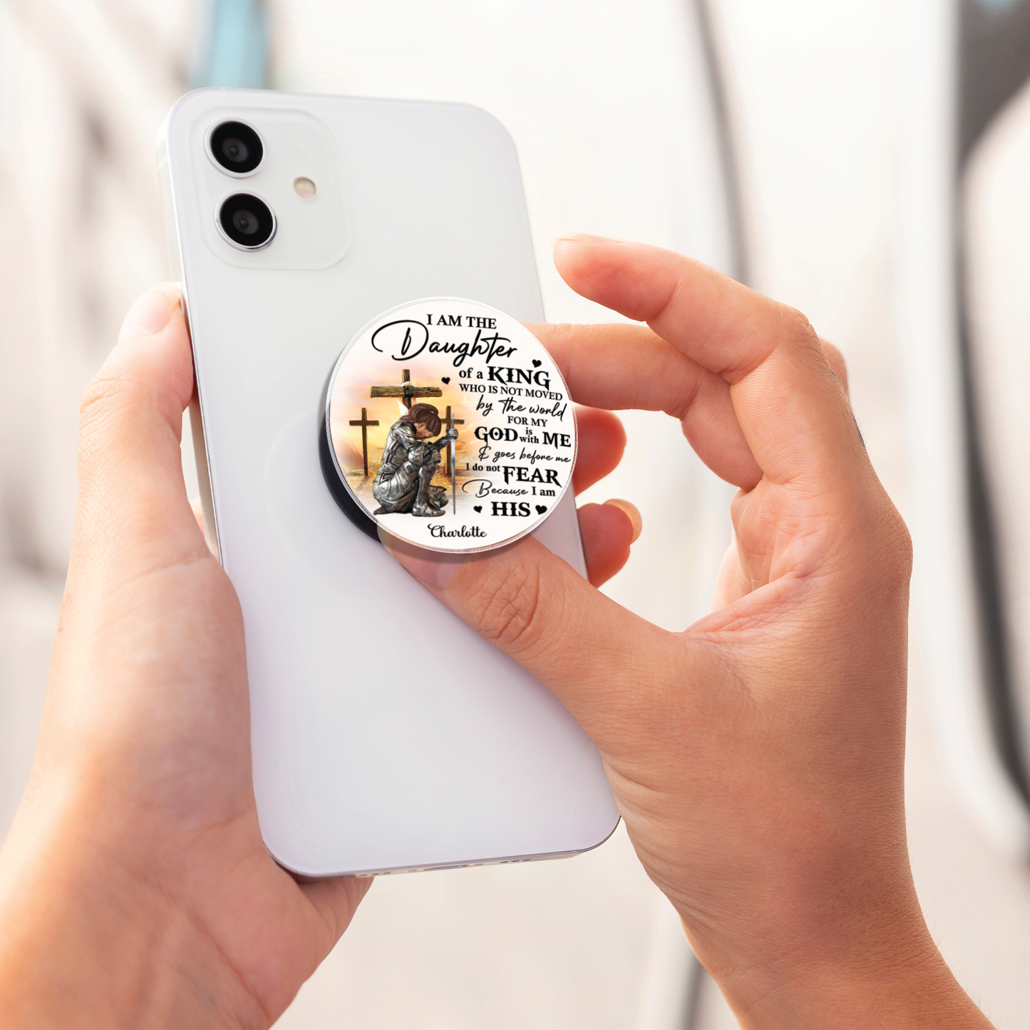 Personalized Woman Warrior of God I Am the Daughter of a King Acrylic Magnetic Phone Grip