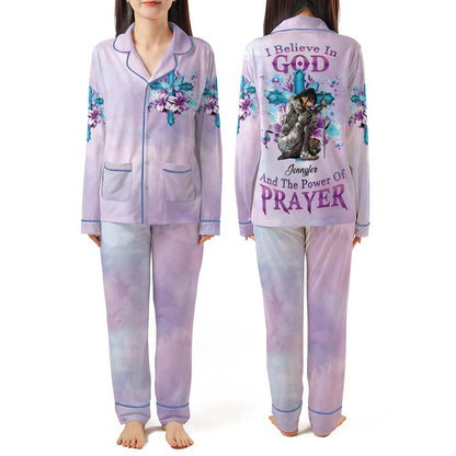 Personalized Woman Warrior of God I Believe in God and the Power of Prayer Piping Pajama Set with Double Pockets